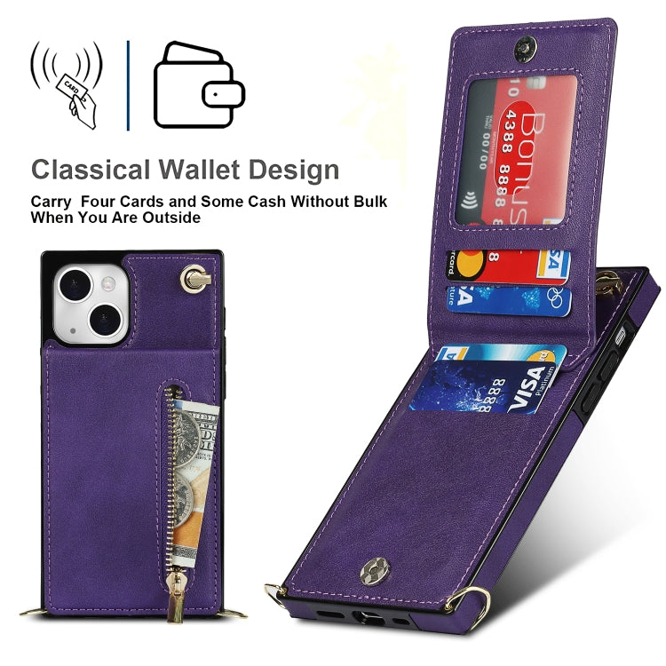 For iPhone 13 Cross-body Zipper Square Phone Case with Holder(Purple) - iPhone 13 Cases by buy2fix | Online Shopping UK | buy2fix