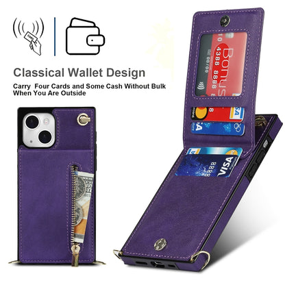 For iPhone 13 Cross-body Zipper Square Phone Case with Holder(Purple) - iPhone 13 Cases by buy2fix | Online Shopping UK | buy2fix
