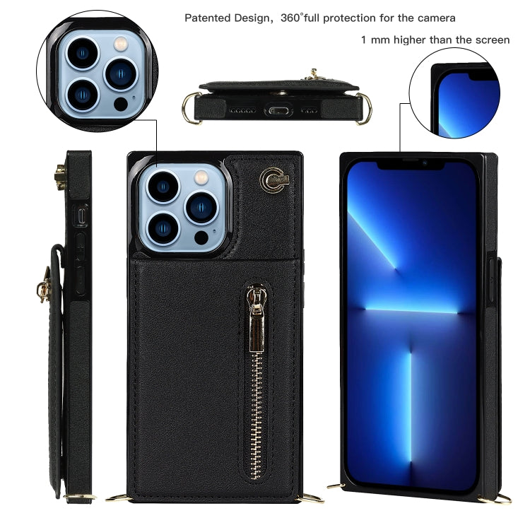For iPhone 13 Pro Cross-body Zipper Square Phone Case with Holder (Black) - iPhone 13 Pro Cases by buy2fix | Online Shopping UK | buy2fix