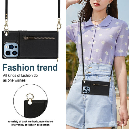 For iPhone 13 Pro Cross-body Zipper Square Phone Case with Holder (Black) - iPhone 13 Pro Cases by buy2fix | Online Shopping UK | buy2fix