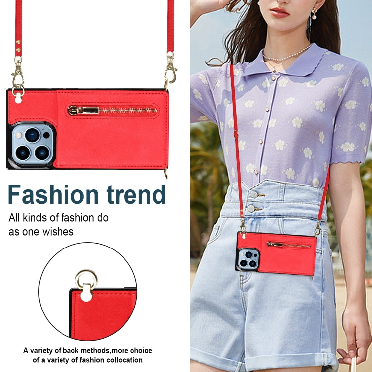 For iPhone 13 Pro Cross-body Zipper Square Phone Case with Holder (Red) - iPhone 13 Pro Cases by buy2fix | Online Shopping UK | buy2fix