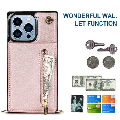 For iPhone 13 Pro Cross-body Zipper Square Phone Case with Holder (Rose Gold) - iPhone 13 Pro Cases by buy2fix | Online Shopping UK | buy2fix