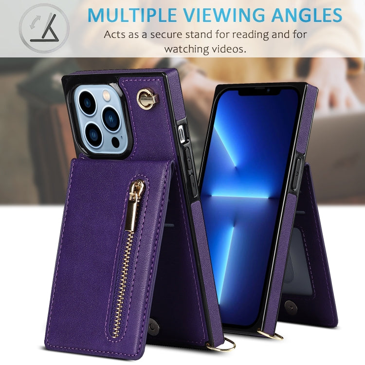 For iPhone 13 Pro Cross-body Zipper Square Phone Case with Holder (Purple) - iPhone 13 Pro Cases by buy2fix | Online Shopping UK | buy2fix