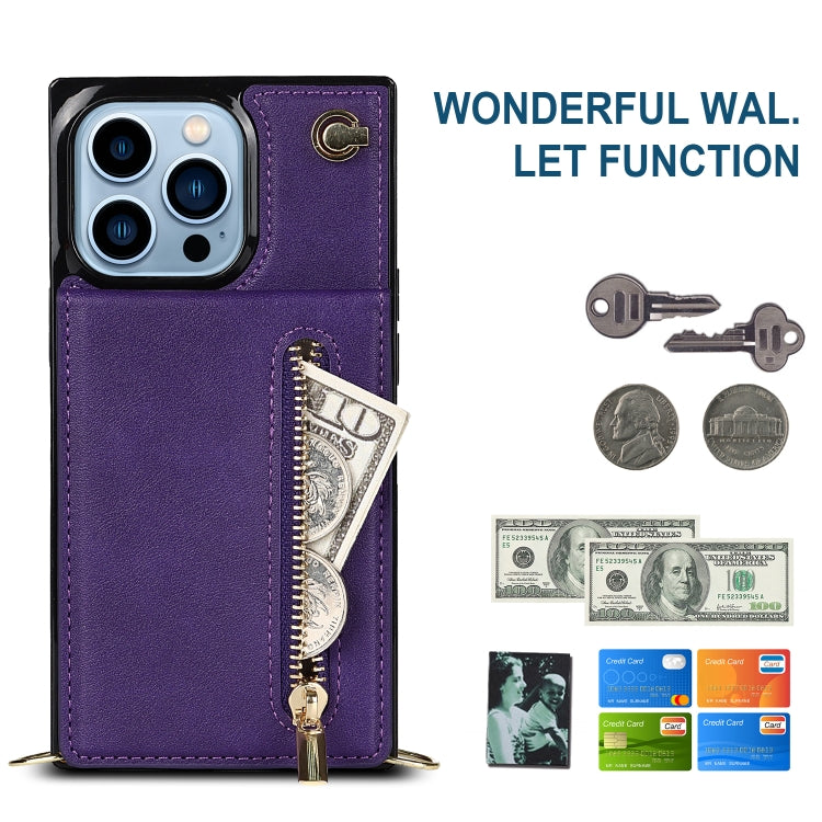 For iPhone 13 Pro Cross-body Zipper Square Phone Case with Holder (Purple) - iPhone 13 Pro Cases by buy2fix | Online Shopping UK | buy2fix