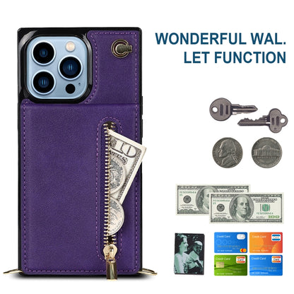 For iPhone 13 Pro Cross-body Zipper Square Phone Case with Holder (Purple) - iPhone 13 Pro Cases by buy2fix | Online Shopping UK | buy2fix