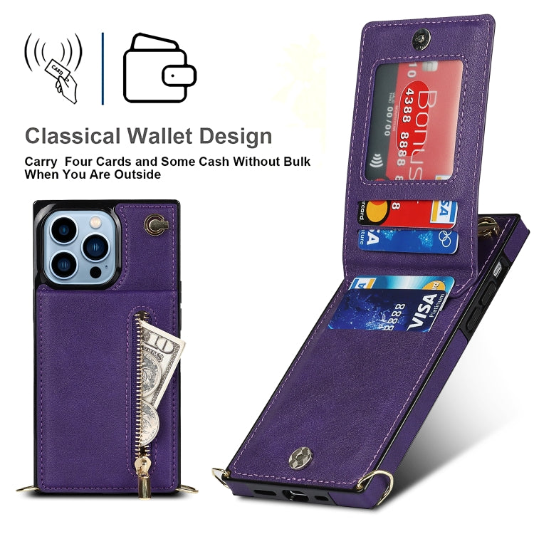 For iPhone 13 Pro Cross-body Zipper Square Phone Case with Holder (Purple) - iPhone 13 Pro Cases by buy2fix | Online Shopping UK | buy2fix