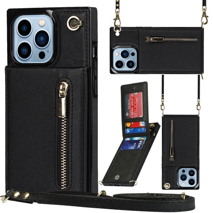 For iPhone 13 Pro Max Cross-body Zipper Square Phone Case with Holder (Black) - iPhone 13 Pro Max Cases by buy2fix | Online Shopping UK | buy2fix