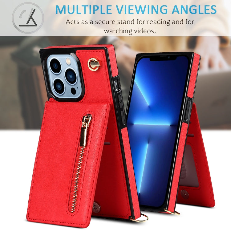 For iPhone 13 Pro Max Cross-body Zipper Square Phone Case with Holder (Red) - iPhone 13 Pro Max Cases by buy2fix | Online Shopping UK | buy2fix