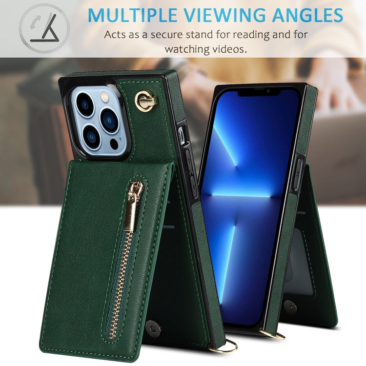 For iPhone 13 Pro Max Cross-body Zipper Square Phone Case with Holder (Green) - iPhone 13 Pro Max Cases by buy2fix | Online Shopping UK | buy2fix