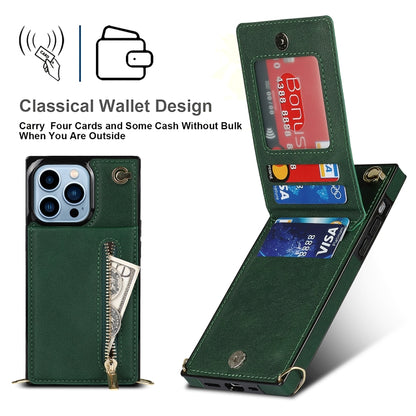 For iPhone 13 Pro Max Cross-body Zipper Square Phone Case with Holder (Green) - iPhone 13 Pro Max Cases by buy2fix | Online Shopping UK | buy2fix