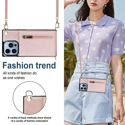For iPhone 13 Pro Max Cross-body Zipper Square Phone Case with Holder (Rose Gold) - iPhone 13 Pro Max Cases by buy2fix | Online Shopping UK | buy2fix