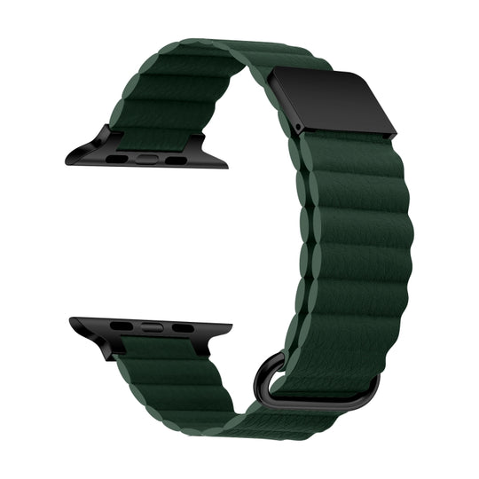 Magnetic Leather Strap Watch Band For Apple Watch Series 9&8&7 41mm / SE 3&SE 2&6&SE&5&4 40mm / 3&2&1 38mm(Black Buckle Green)