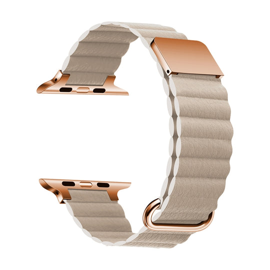 Magnetic Leather Strap Watch Band For Apple Watch Series 9&8&7 41mm / SE 3&SE 2&6&SE&5&4 40mm / 3&2&1 38mm(Rose Gold Buckle Khaki)