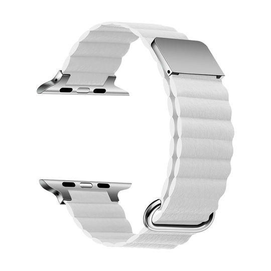 Magnetic Leather Strap Watch Band For Apple Watch Series 9&8&7 41mm / SE 3&SE 2&6&SE&5&4 40mm / 3&2&1 38mm(Silver Buckle White)