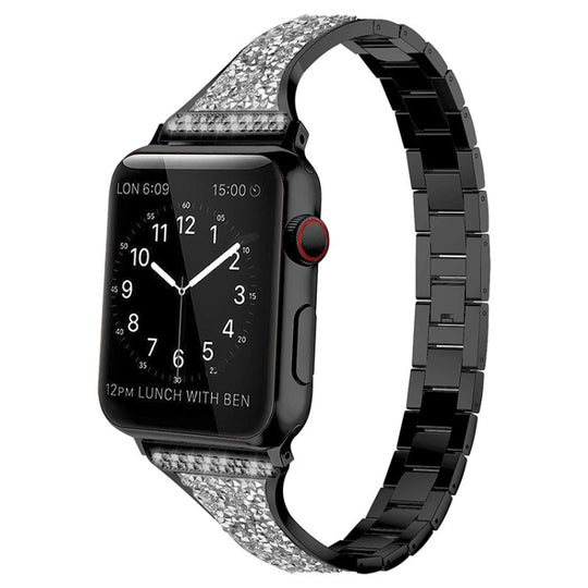 Diamond Encrusted Leather Strap Watch Band For Apple Watch Ultra 49mm&Watch Ultra 2 49mm / Series 9&8&7 45mm / SE 3&SE 2&6&SE&5&4 44mm / 3&2&1 42mm(Black)