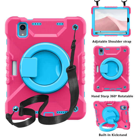 For iPad mini 2024 / mini 6 Silicone + PC Tablet Case with Strap & Holder & Pen Slot(Rose Red + Blue) - iPad mini 6 Cases by buy2fix | Online Shopping UK | buy2fix