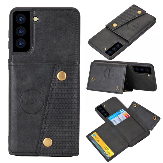 For Samsung Galaxy S22+ 5G Double Buckle PU + TPU Magnetic Phone Case(Black)