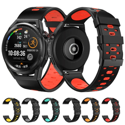 For Huawei Watch GT 3 22mm Three Rows Holes Two-color Silicone Watch Band(Black Orange) by buy2fix