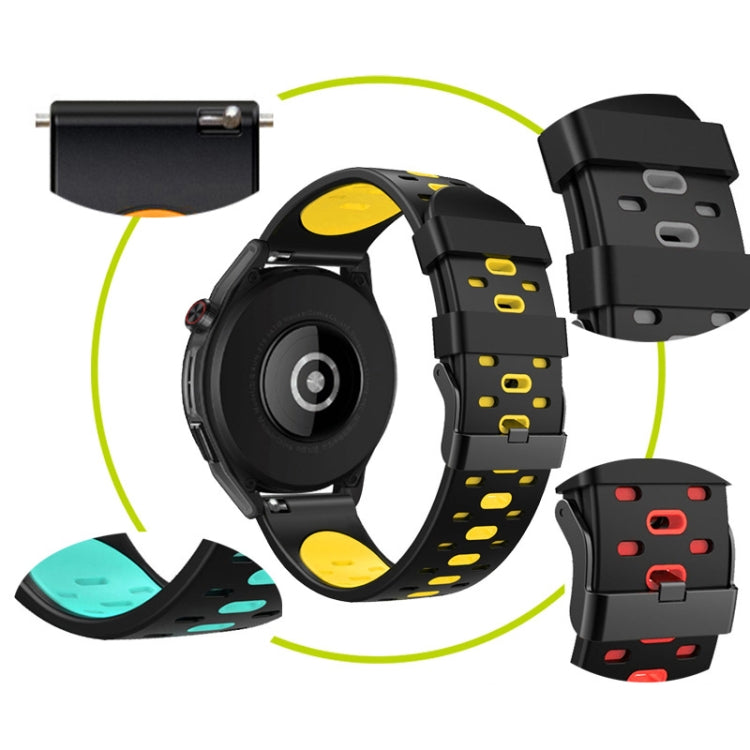 For Huawei Watch GT 3 22mm Three Rows Holes Two-color Silicone Watch Band(Black Orange) by buy2fix