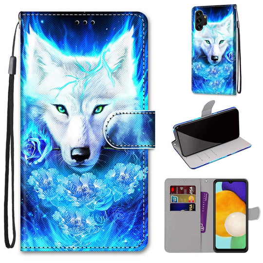 For Samsung Galaxy A13 4G Coloured Drawing Cross Texture Horizontal Flip Leather Phone Case with Holder & Card Slots & Wallet & Lanyard(Dick Rose Wolf)