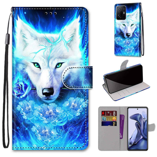 For Xiaomi 11T / 11T Pro Coloured Drawing Cross Texture Horizontal Flip Leather Phone Case with Holder & Card Slots & Wallet & Lanyard(Dick Rose Wolf)