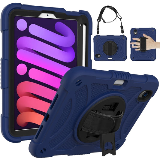 For iPad mini 6 / mini 2024 PC Hybrid Silicone Tablet Case with Holder & Hand Strap & Shoulder Strap(Navy Blue) - iPad mini 6 Cases by buy2fix | Online Shopping UK | buy2fix