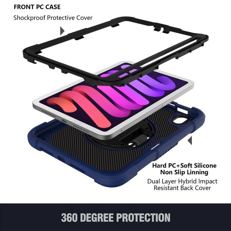 For iPad mini 6 / mini 2024 PC Hybrid Silicone Tablet Case with Holder & Hand Strap & Shoulder Strap(Navy Blue) - iPad mini 6 Cases by buy2fix | Online Shopping UK | buy2fix