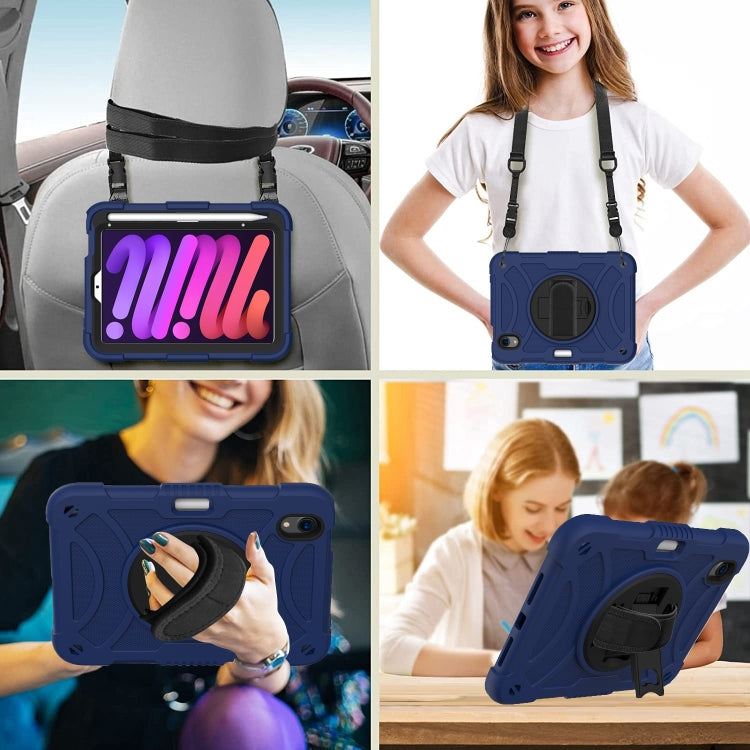 For iPad mini 6 / mini 2024 PC Hybrid Silicone Tablet Case with Holder & Hand Strap & Shoulder Strap(Navy Blue) - iPad mini 6 Cases by buy2fix | Online Shopping UK | buy2fix