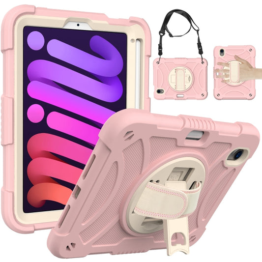 For iPad mini 6 / mini 2024 PC Hybrid Silicone Tablet Case with Holder & Hand Strap & Shoulder Strap(Rose Gold) - iPad mini 6 Cases by buy2fix | Online Shopping UK | buy2fix