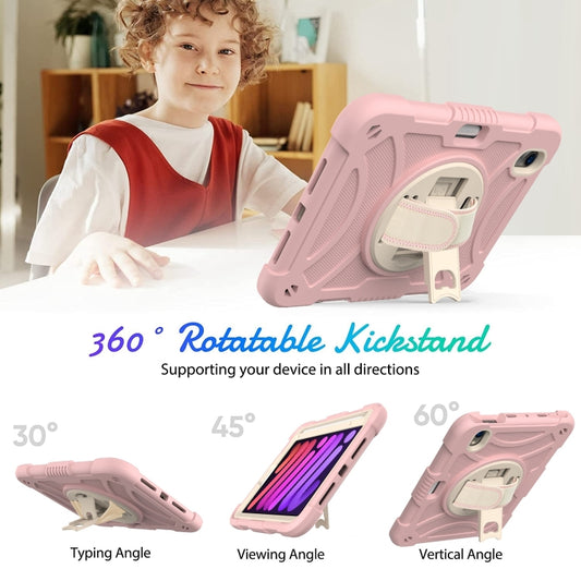 For iPad mini 6 / mini 2024 PC Hybrid Silicone Tablet Case with Holder & Hand Strap & Shoulder Strap(Rose Gold) - iPad mini 6 Cases by buy2fix | Online Shopping UK | buy2fix