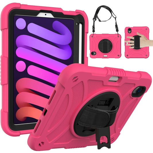 For iPad mini 6 / mini 2024 PC Hybrid Silicone Tablet Case with Holder & Hand Strap & Shoulder Strap(Rose Red) - iPad mini 6 Cases by buy2fix | Online Shopping UK | buy2fix