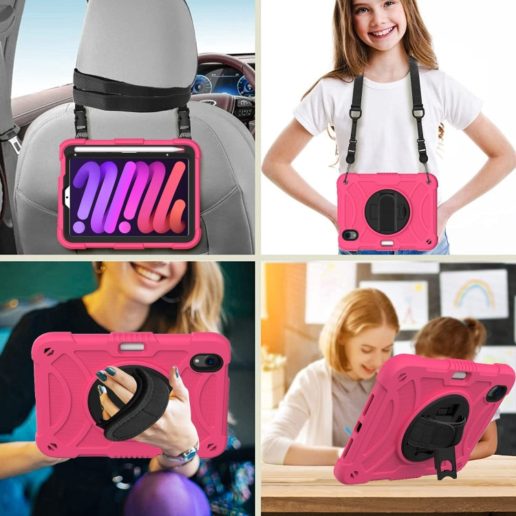 For iPad mini 6 / mini 2024 PC Hybrid Silicone Tablet Case with Holder & Hand Strap & Shoulder Strap(Rose Red) - iPad mini 6 Cases by buy2fix | Online Shopping UK | buy2fix