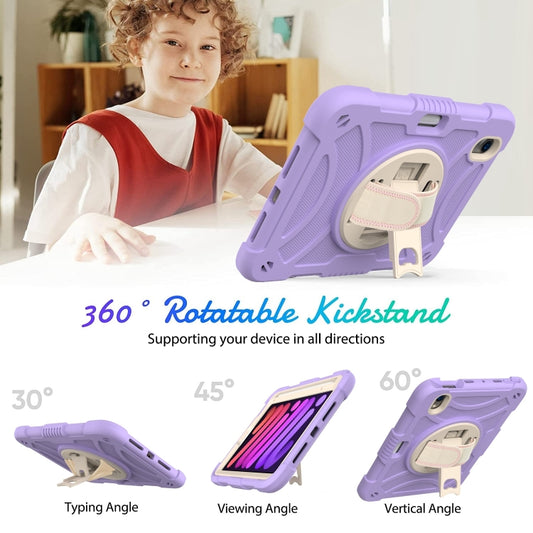 For iPad mini 6 / mini 2024 PC Hybrid Silicone Tablet Case with Holder & Hand Strap & Shoulder Strap(Purple) - iPad mini 6 Cases by buy2fix | Online Shopping UK | buy2fix