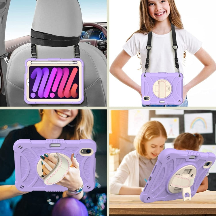 For iPad mini 6 / mini 2024 PC Hybrid Silicone Tablet Case with Holder & Hand Strap & Shoulder Strap(Purple) - iPad mini 6 Cases by buy2fix | Online Shopping UK | buy2fix