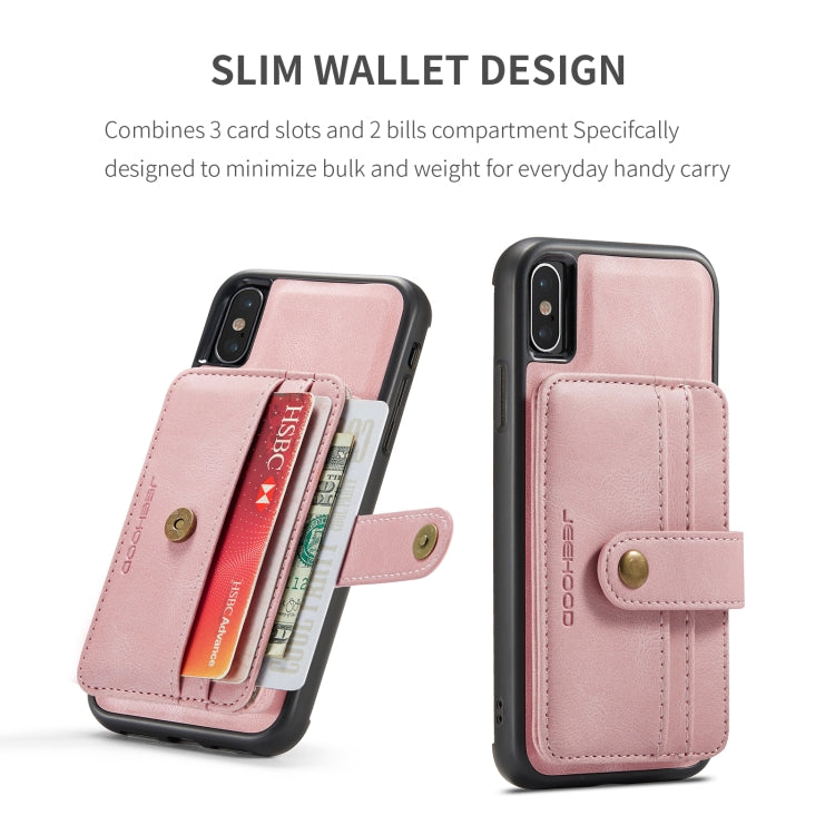 For iPhone X / XS JEEHOOD RFID Blocking Anti-Theft Wallet Phone Case(Pink) - More iPhone Cases by JEEHOOD | Online Shopping UK | buy2fix