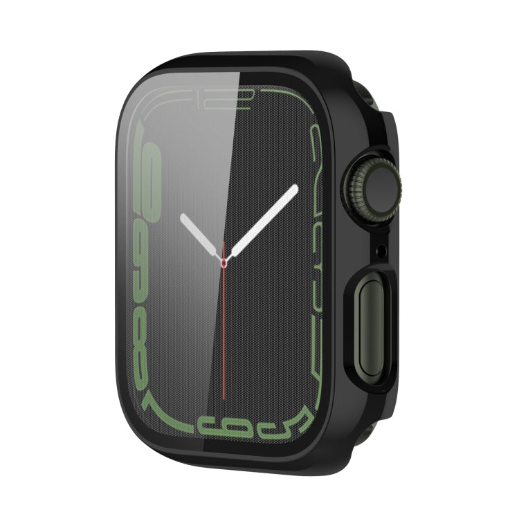 Electroplating Shockproof PC Protective Case with Tempered Glass Film For Apple Watch Series 9 / 8 / 7 41mm(Bright Black) by buy2fix