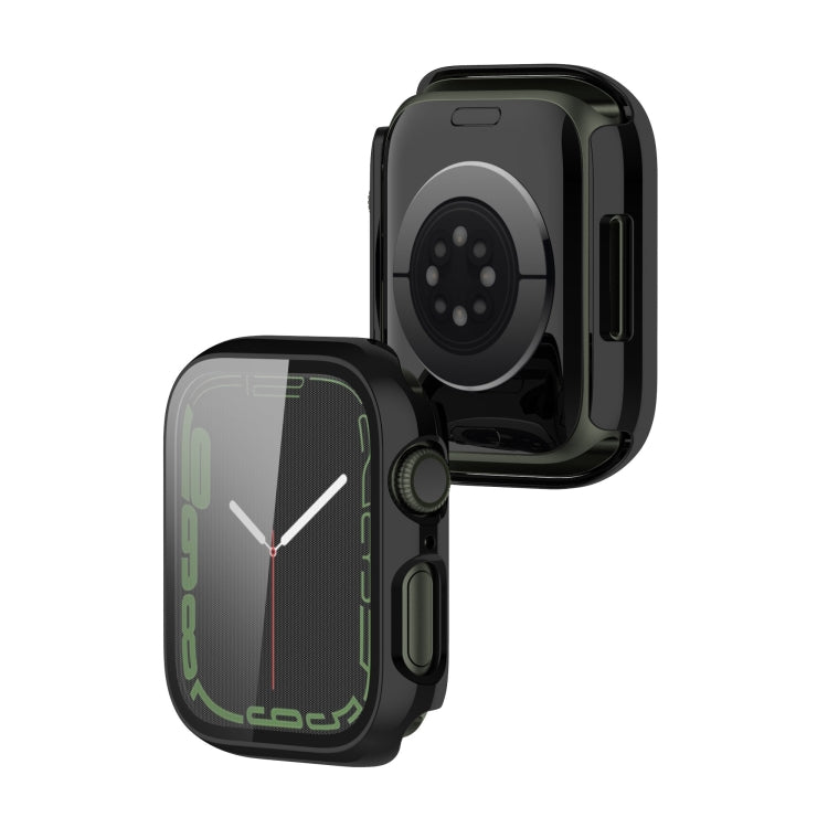 Electroplating Shockproof PC Protective Case with Tempered Glass Film For Apple Watch Series 9 / 8 / 7 41mm(Bright Black) by buy2fix