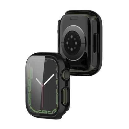 Electroplating Shockproof PC Protective Case with Tempered Glass Film For Apple Watch Series 9 / 8 / 7 41mm(Bright Black) by buy2fix
