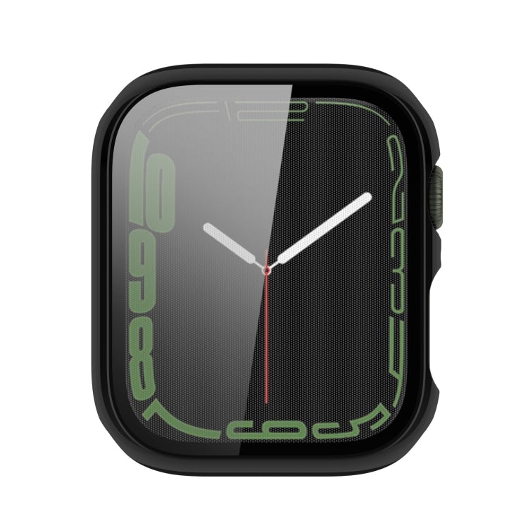 Electroplating Shockproof PC Protective Case with Tempered Glass Film For Apple Watch Series 9 / 8 / 7 41mm(Bright Black) by buy2fix