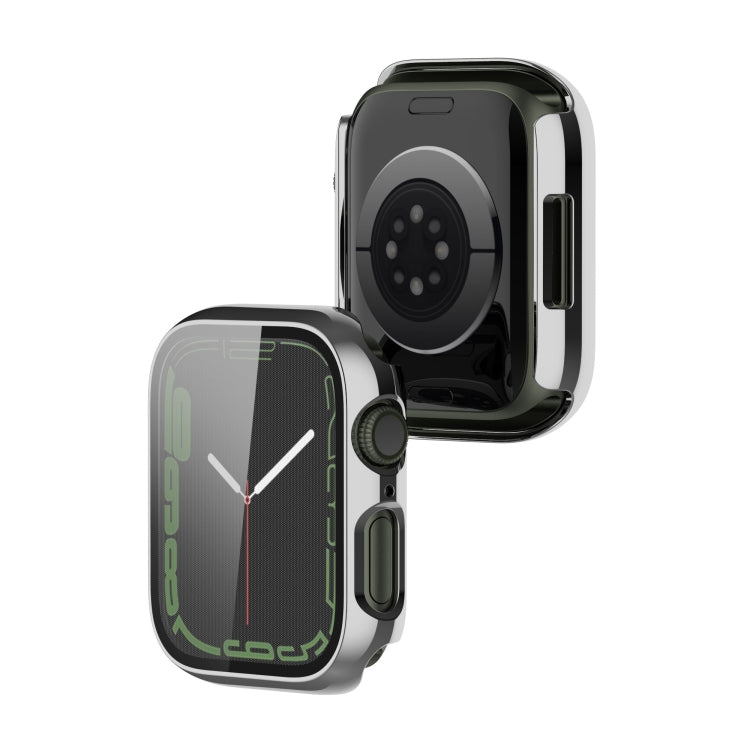 Electroplating Shockproof PC Protective Case with Tempered Glass Film For Apple Watch Series 9 / 8 / 7 41mm(Silver) by buy2fix