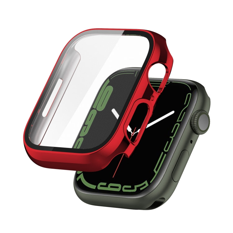 Electroplating Shockproof PC Protective Case with Tempered Glass Film For Apple Watch Series 9 / 8 / 7 45mm(Red) by buy2fix