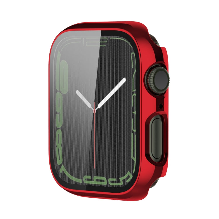 Electroplating Shockproof PC Protective Case with Tempered Glass Film For Apple Watch Series 9 / 8 / 7 45mm(Red) by buy2fix