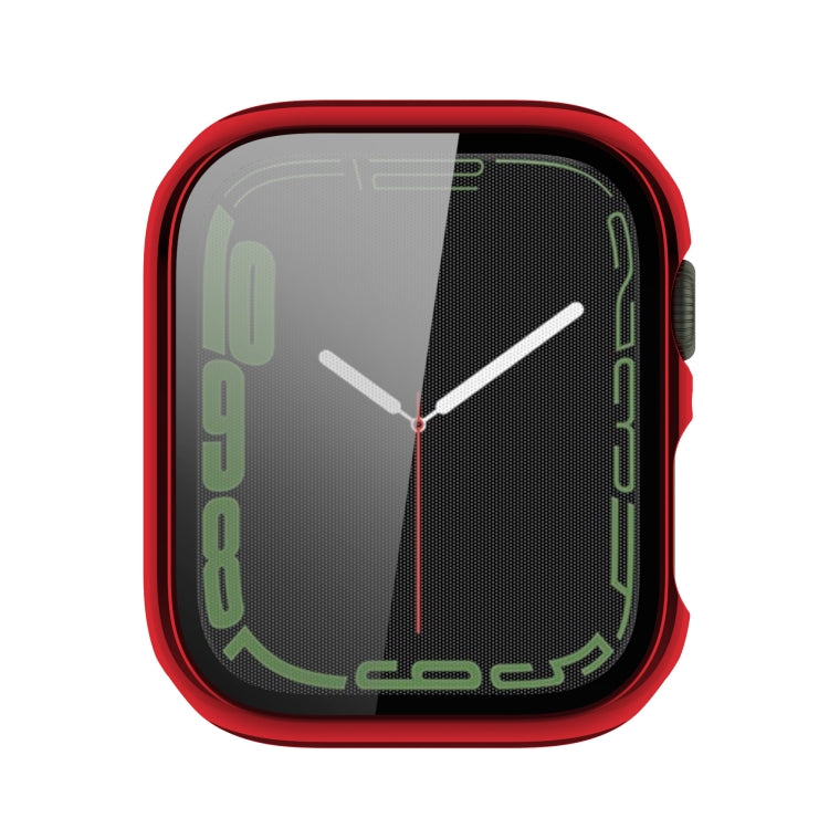 Electroplating Shockproof PC Protective Case with Tempered Glass Film For Apple Watch Series 9 / 8 / 7 45mm(Red) by buy2fix