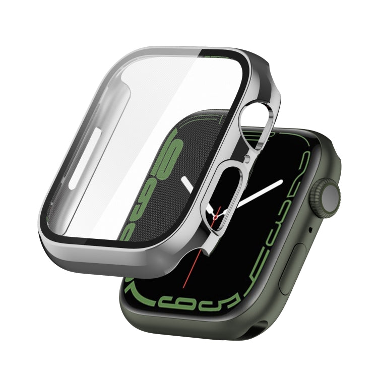 Electroplating Shockproof PC Protective Case with Tempered Glass Film For Apple Watch Series 9 / 8 / 7 45mm(Silver) by buy2fix