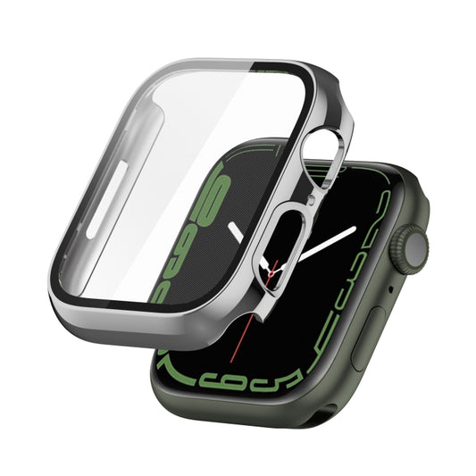 Electroplating Shockproof PC Protective Case with Tempered Glass Film For Apple Watch Series 9 / 8 / 7 45mm(Silver) by buy2fix