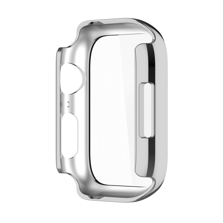Electroplating Shockproof PC Protective Case with Tempered Glass Film For Apple Watch Series 9 / 8 / 7 45mm(Silver) by buy2fix