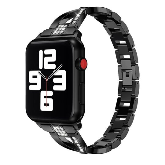 Diamond Encrusted Stainless Steel Strap Watch Band For Apple Watch Series 9&8&7 41mm / SE 3&SE 2&6&SE&5&4 40mm / 3&2&1 38mm(Black)