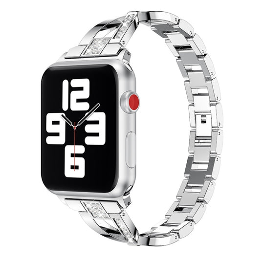 Diamond Encrusted Stainless Steel Strap Watch Band For Apple Watch Ultra 49mm&Watch Ultra 2 49mm / Series 9&8&7 45mm / SE 3&SE 2&6&SE&5&4 44mm / 3&2&1 42mm(Silver)