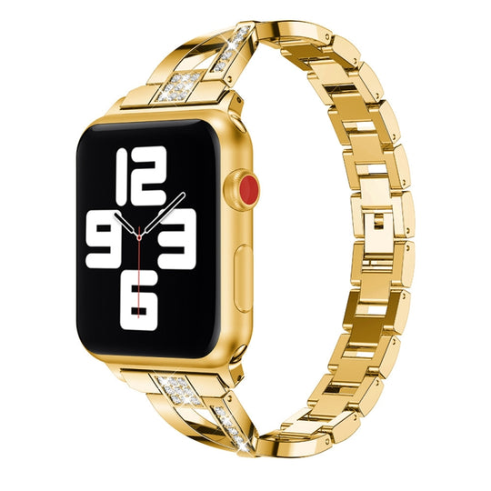 Diamond Encrusted Stainless Steel Strap Watch Band For Apple Watch Ultra 49mm&Watch Ultra 2 49mm / Series 9&8&7 45mm / SE 3&SE 2&6&SE&5&4 44mm / 3&2&1 42mm(Gold)