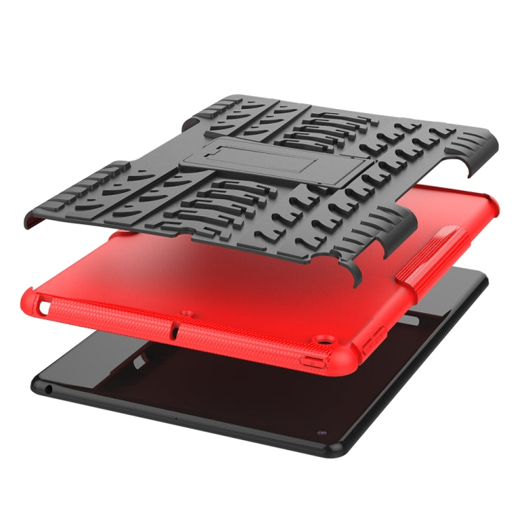 For iPad 10.2 2021 / 2020 / 2019 Tire Texture TPU + PC Shockproof Case with Holder(Red) - iPad 10.2 Cases by buy2fix | Online Shopping UK | buy2fix